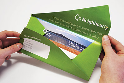 Colourful direct mail envelopes and marketing materials