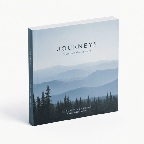 210 x 210mm square perfect bound book with full-colour cover and visible spine